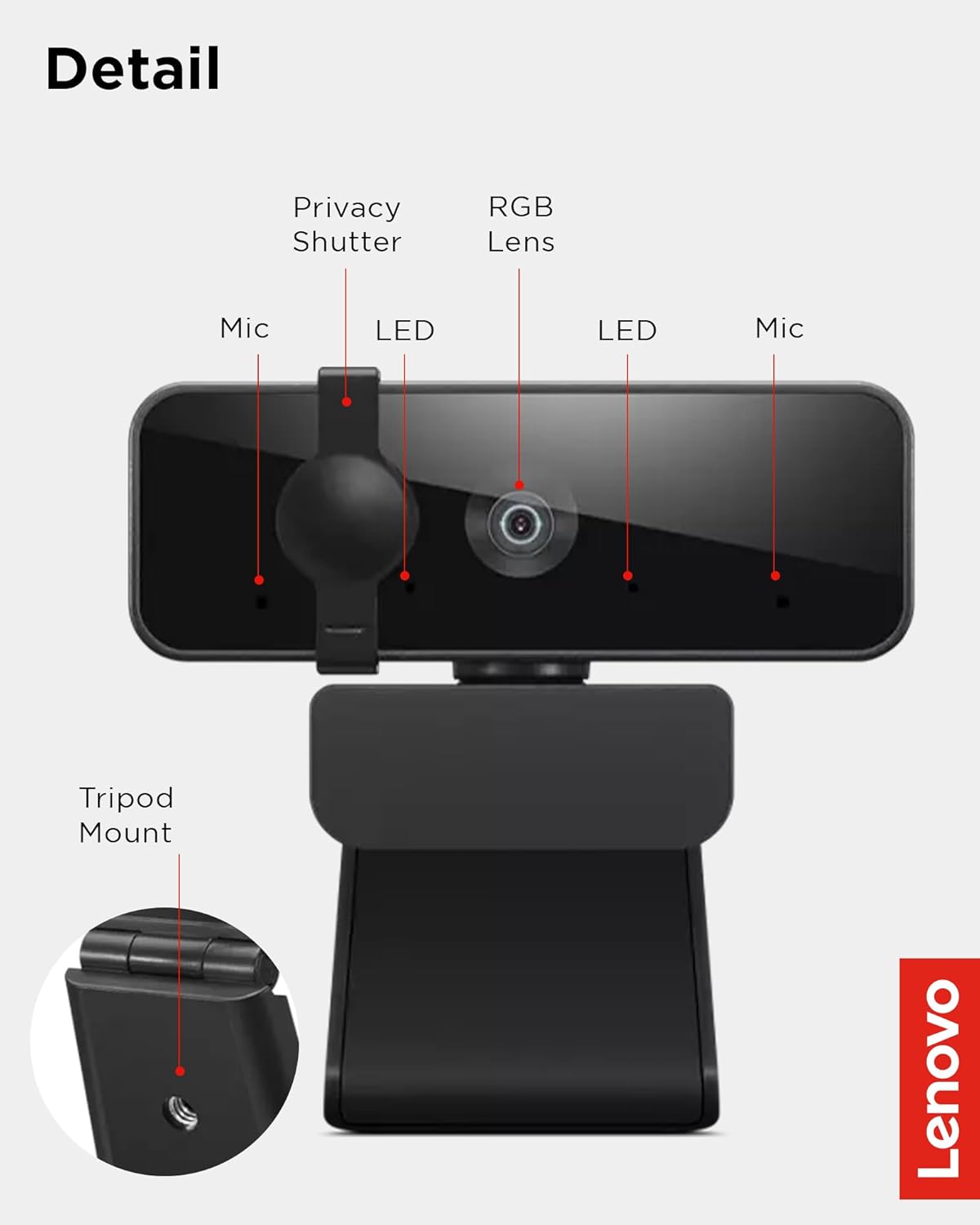 Lenovo 4XC1B34802 Essential Full HD 1080P Webcam, Dual Mic