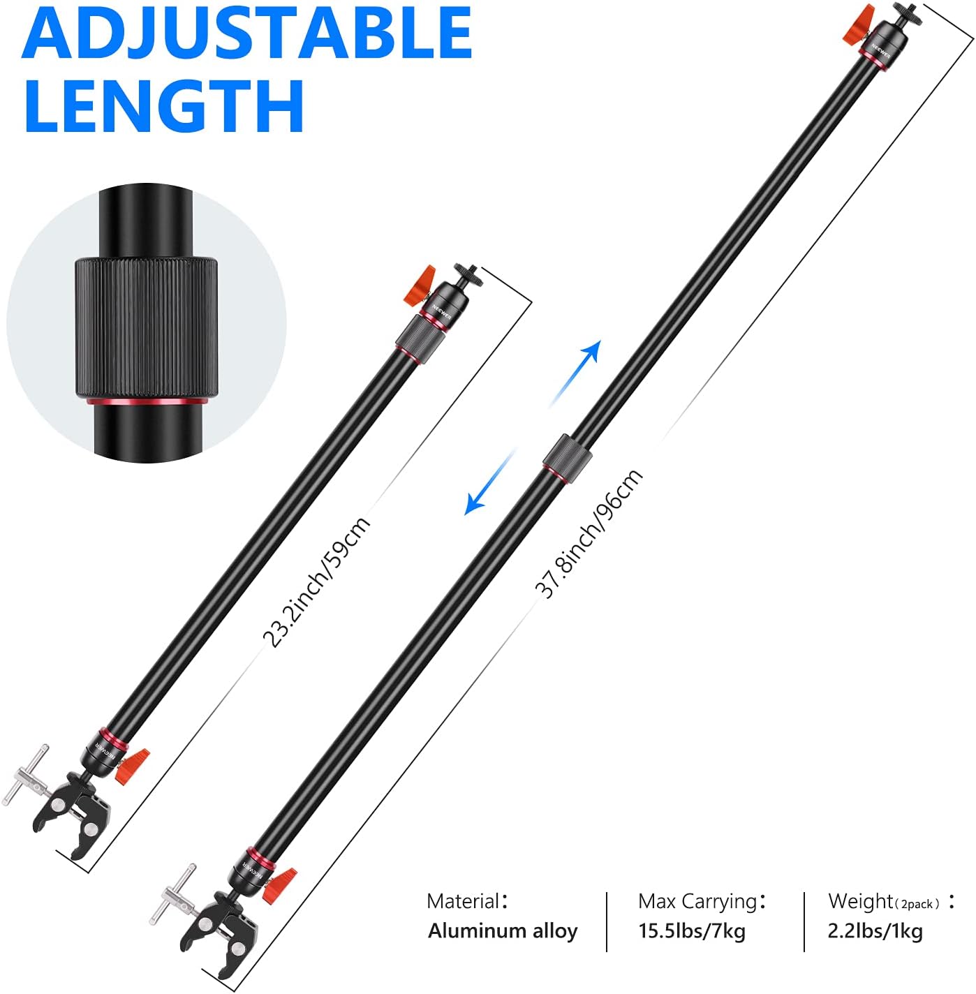 Neewer 10099791 Camera Slider Support Arm Stabilizer 2-Pack