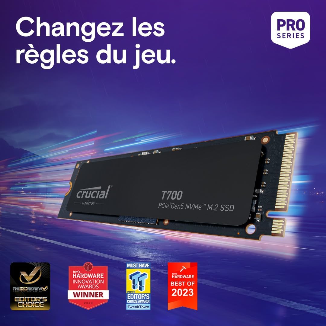 Crucial T700 1TB Gen5 NVMe SSD - 11700 MB/s, DirectStorage