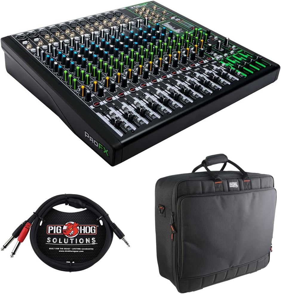 Mackie ProFX16v3 16-Channel Mixer Bundle with Bag & Cables