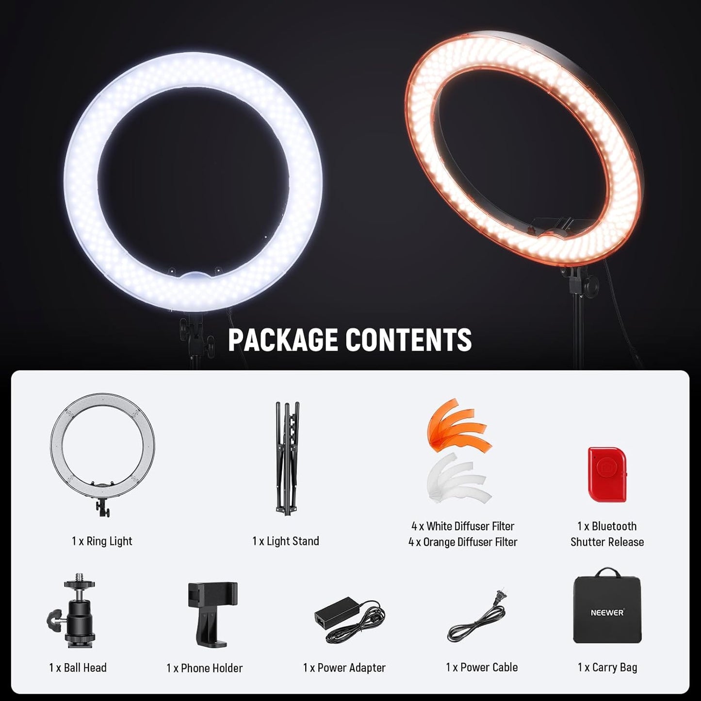 NEEWER RL-18 18" LED Ring Light Kit with Stand