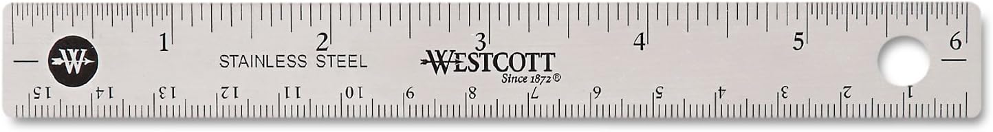 Westcott 10414 6-Inch Stainless Steel Ruler with Cork Base