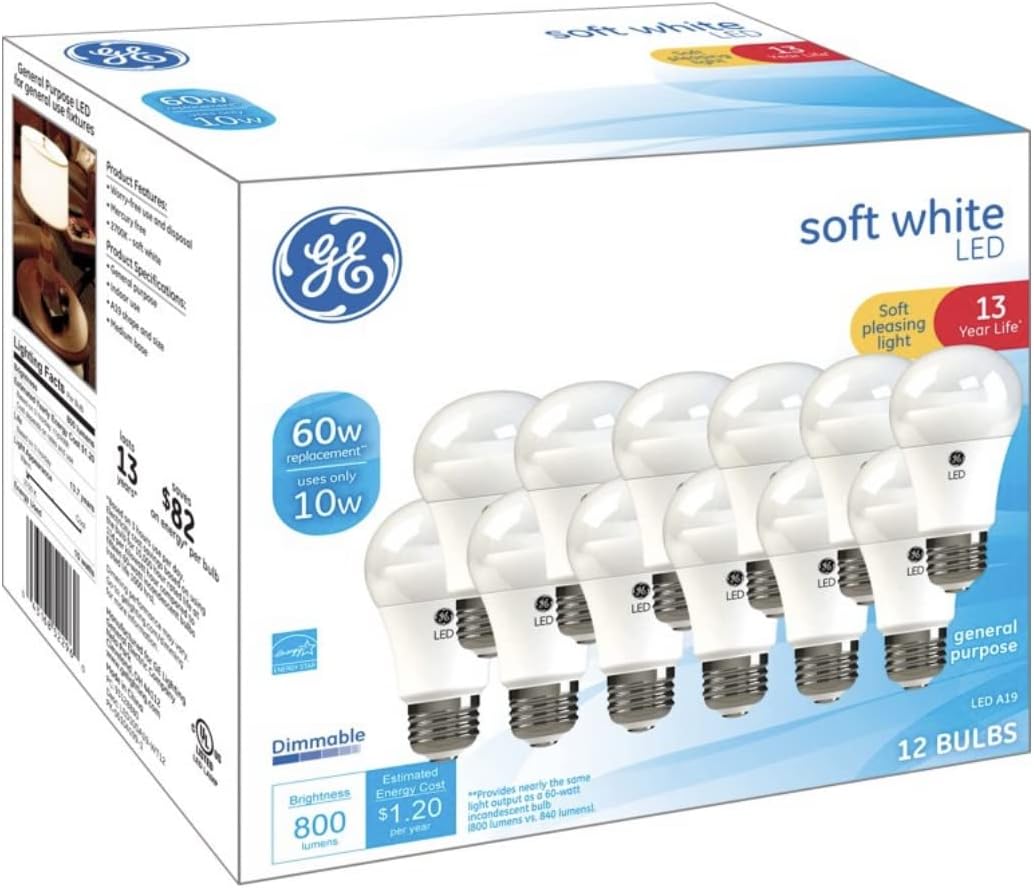 GE Soft White 60 Watt Replacement LED Bulb 12-Pack Dimmable