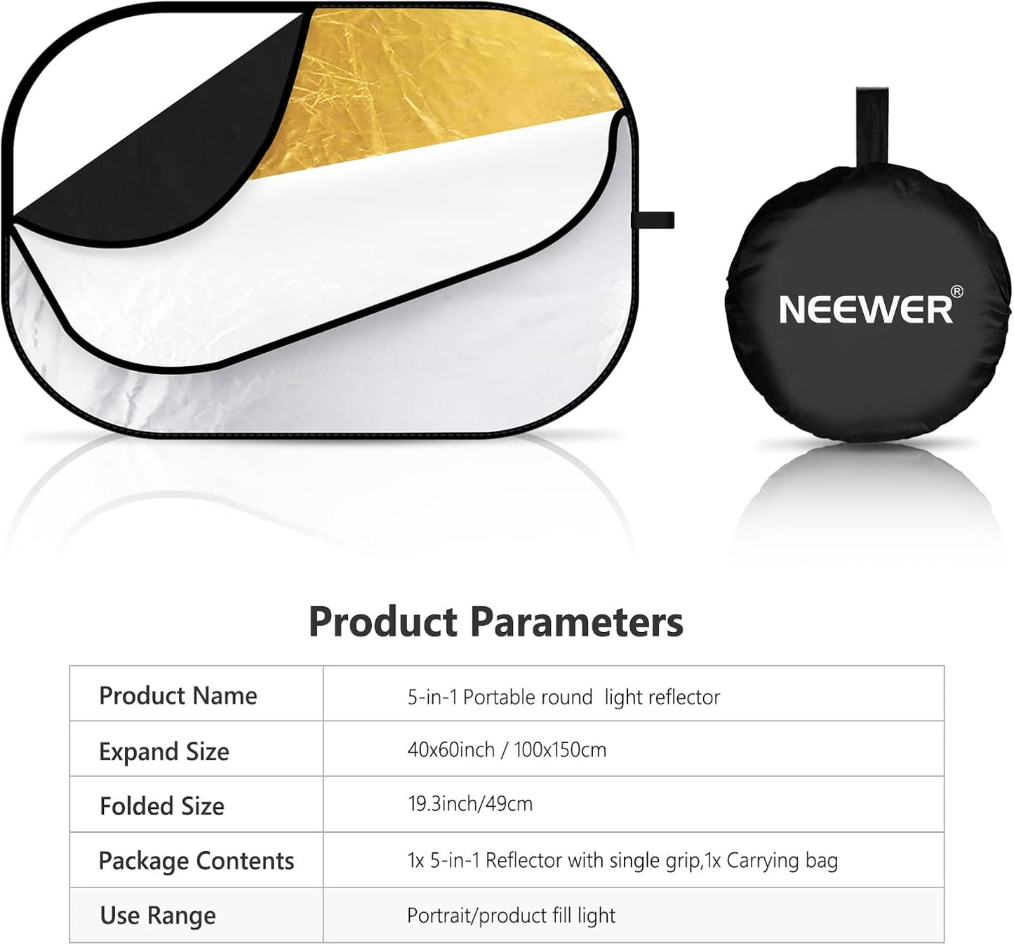 Neewer 10071556 40"x60" 5-in-1 Collapsible Light Reflector