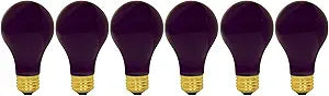 GE 25905 A19 Black Light Bulbs - 60-Watt, Medium Base, 6-Pack