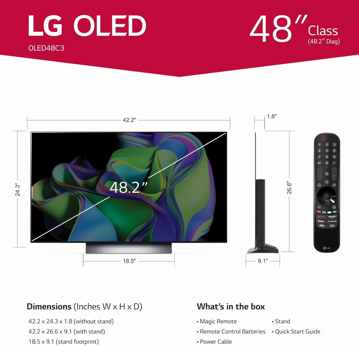 LG OLED48C3PUA 48-Inch C3 Series OLED evo Smart TV, AI 4K