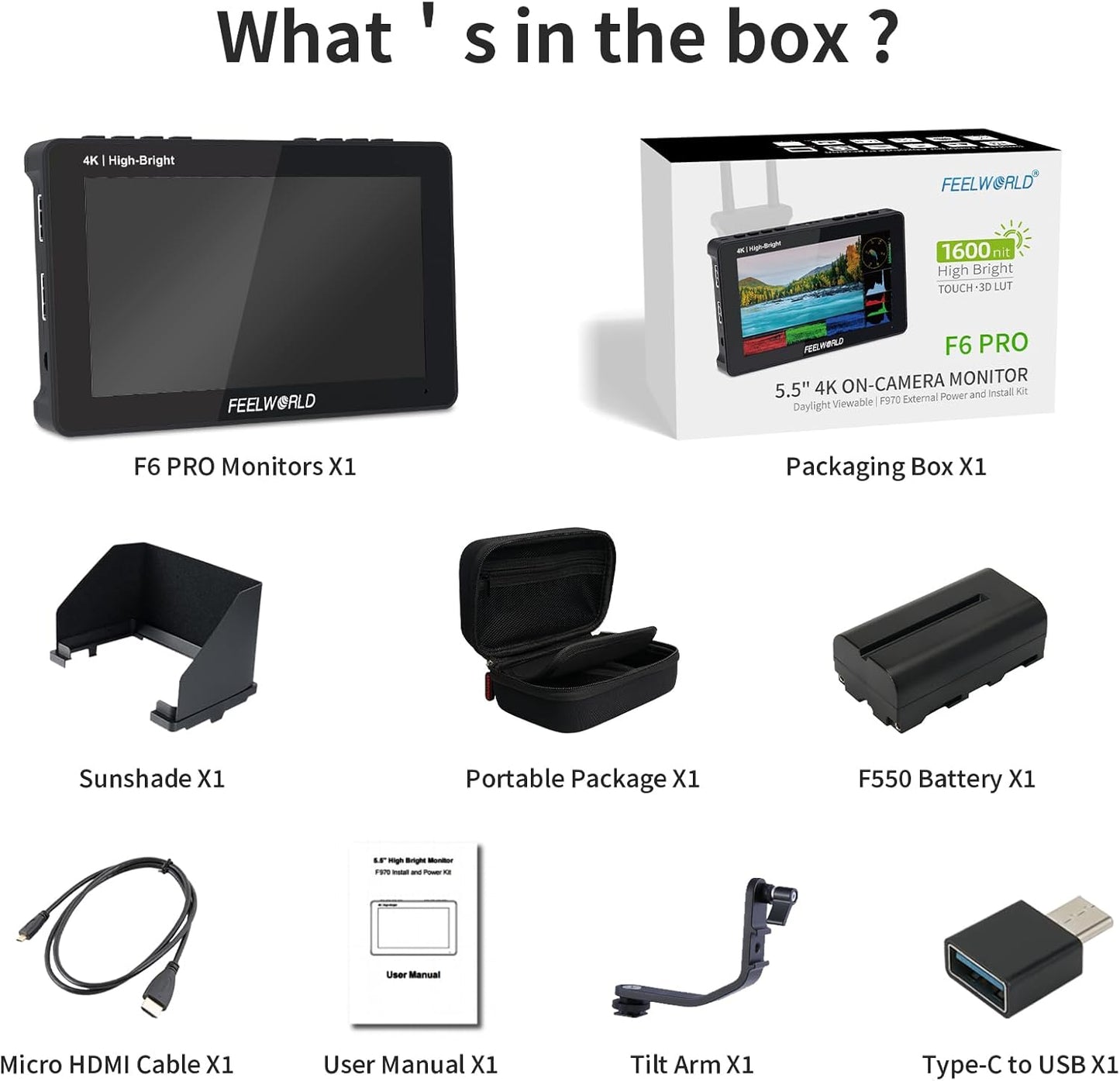 FEELWORLD F6 Pro 5.5 Inch Touchscreen Camera Field Monitor Kit