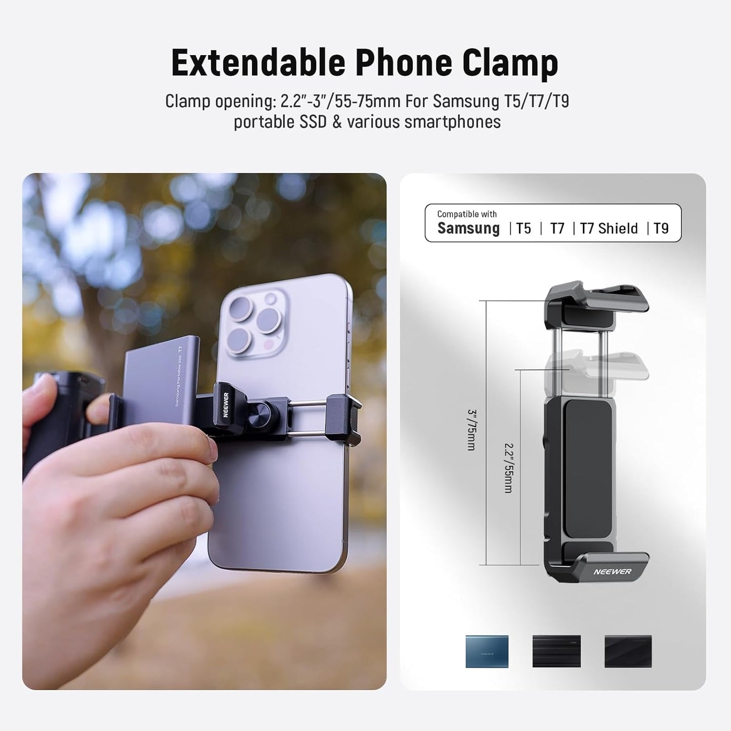 Neewer 10103501 Bluetooth Side Handle Phone Clamp SSD Holder