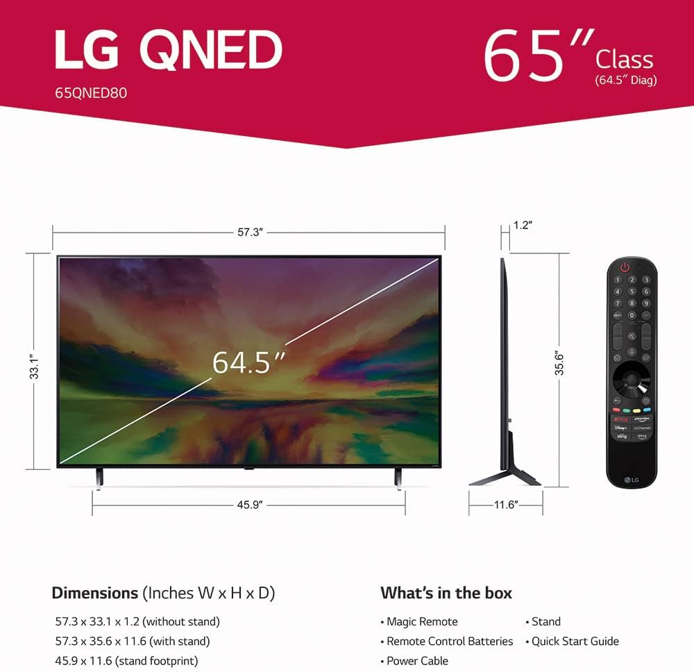 LG 65QNED80URA 65" QNED Mini LED 4K Smart TV (Renewed)