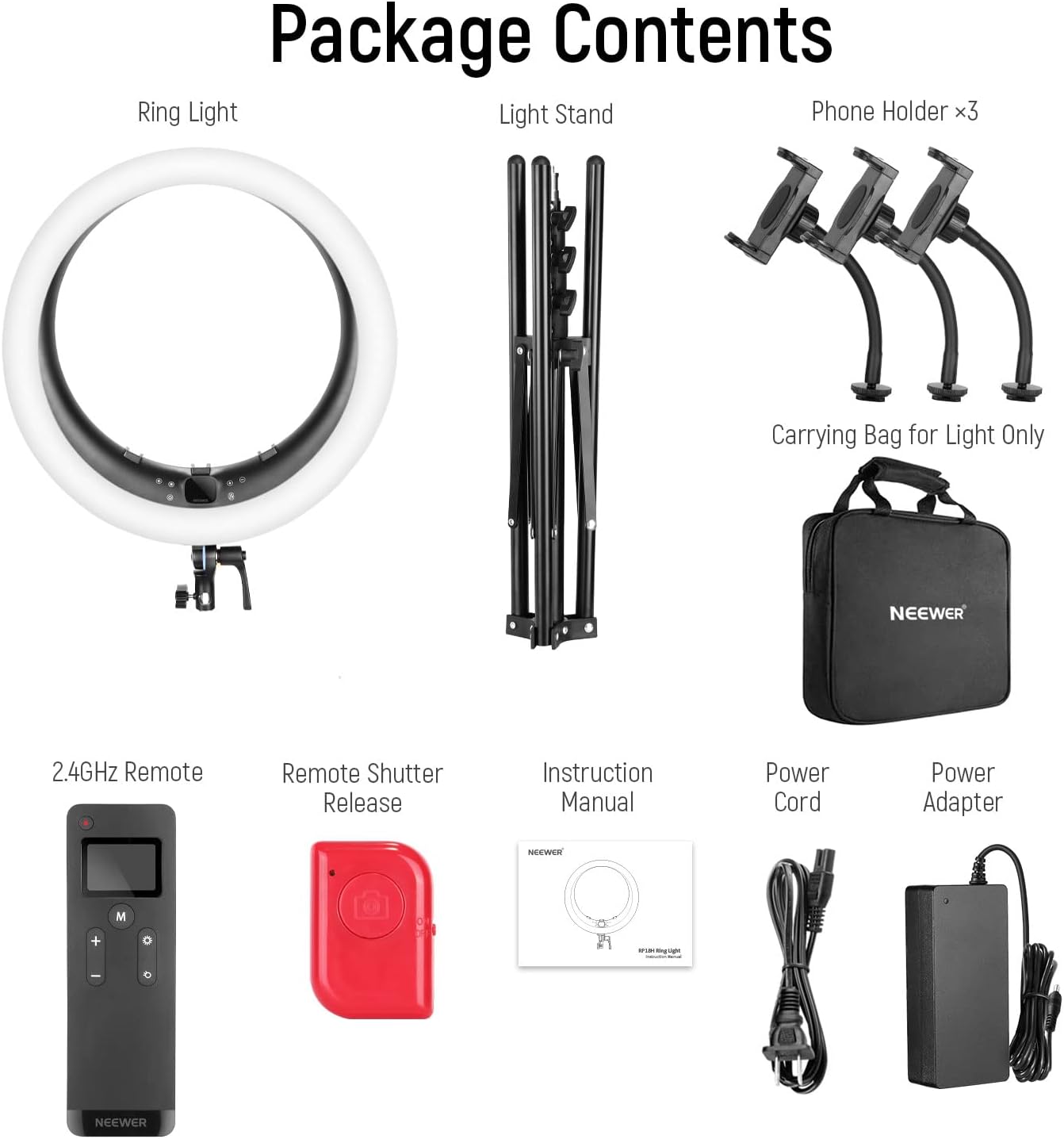 Neewer RP18H 19" LED Ring Light with Stand & Phone Holders