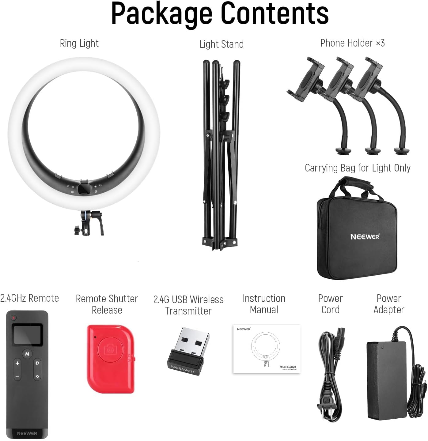 Neewer 10102970 19" Ring Light with Stand & Phone Holders