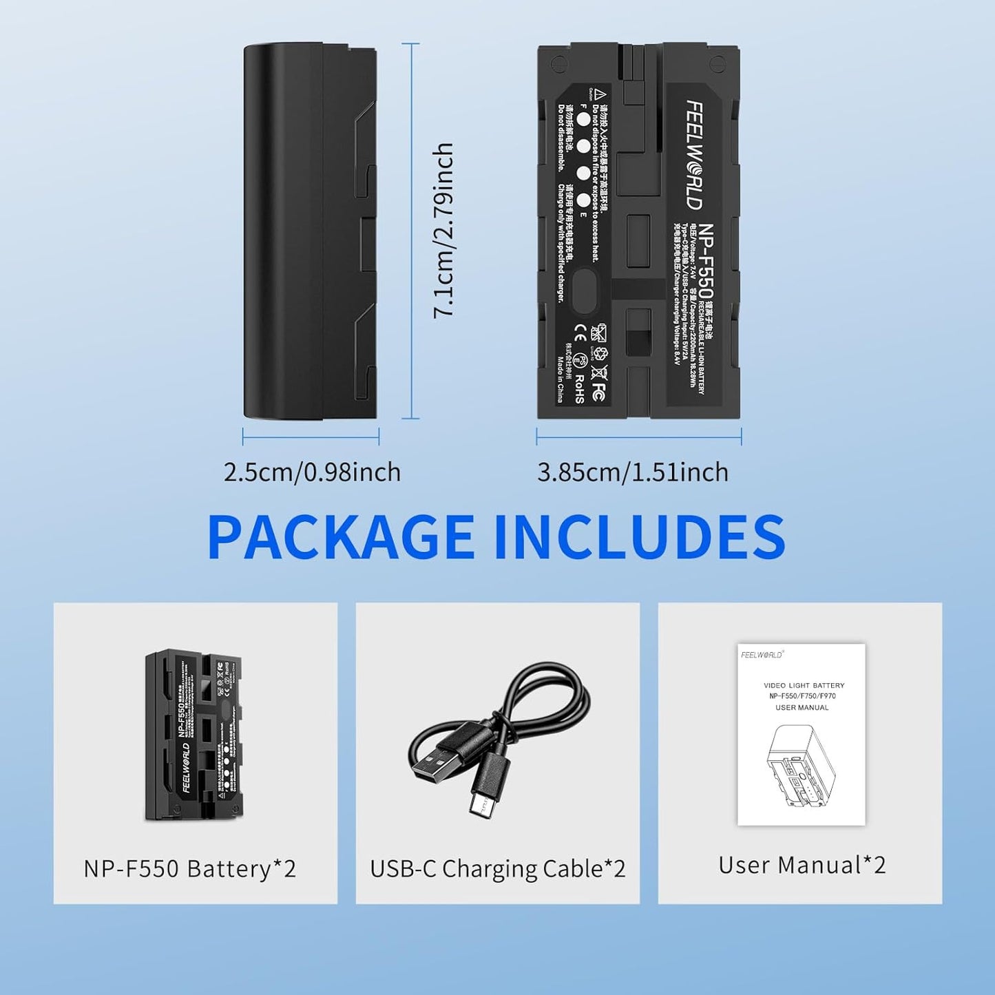 FEELWORLD AA-ANP55-OF-EU NP-F550 Battery USB-C Rechargeable