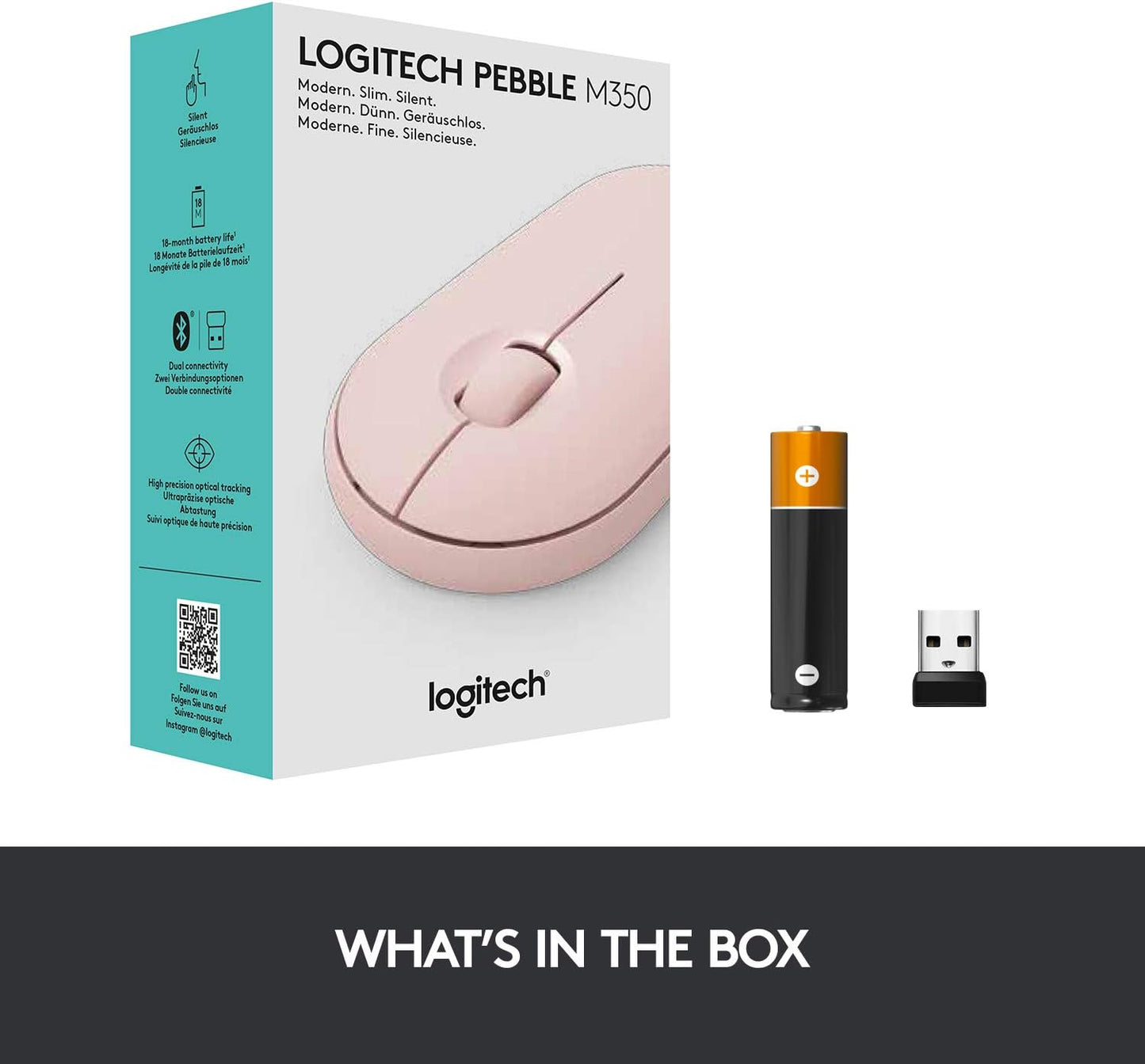Logitech 910-006524 Pebble Wireless Mouse Bluetooth Silent Rose