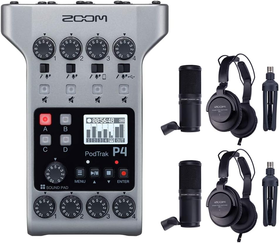 Zoom PodTrak P4 Podcast Recorder Bundle w/ 2x ZDM-1 Mics