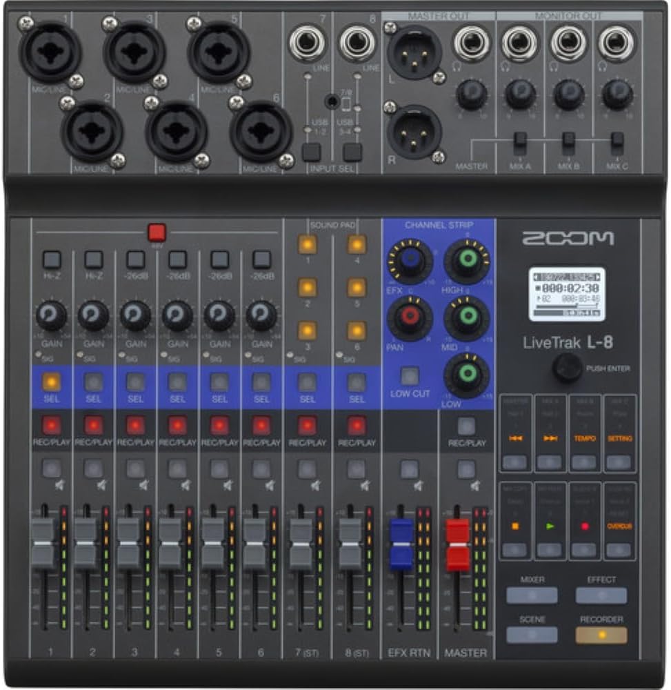 Zoom LiveTrak L-8 Portable Digital Mixer Podcast Bundle