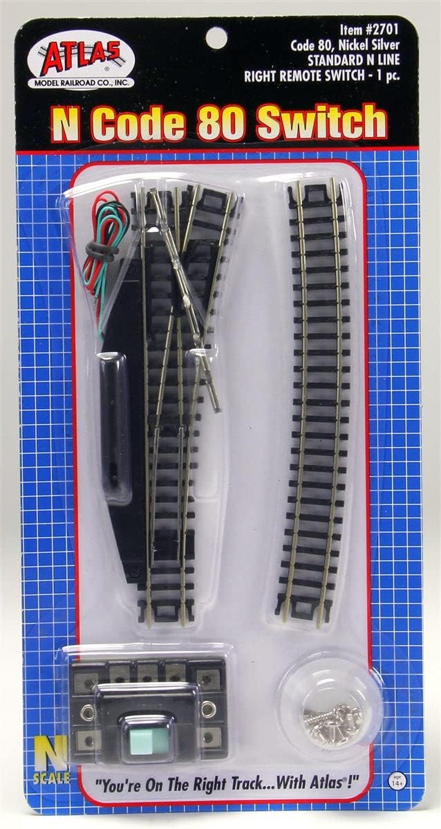 Atlas N Code 80 Remote Right-Hand Switch Train Track — main product image