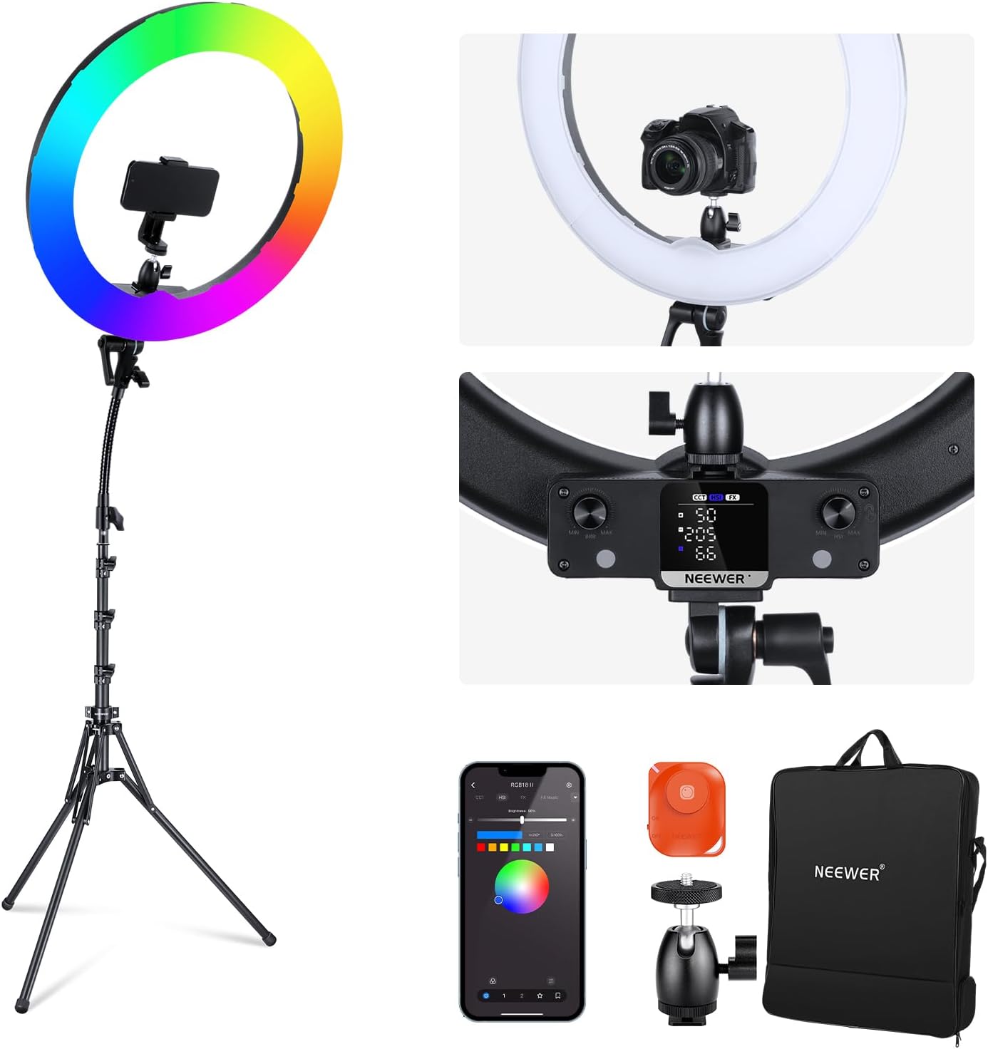Neewer 10103390 18" RGB LED Ring Light with Stand & APP