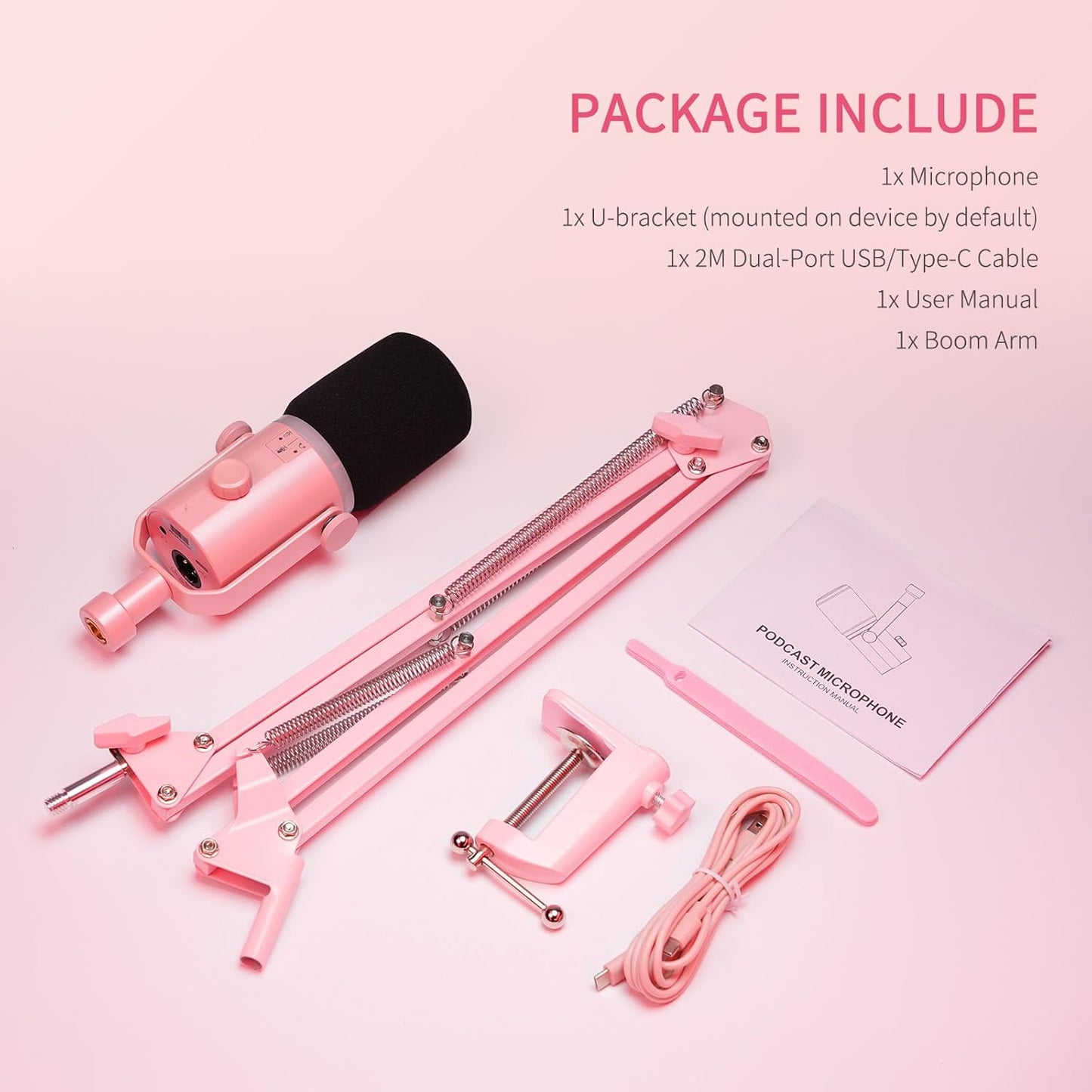 FEELWORLD PM1-AS-P-OF-US XLR USB Dynamic Microphone Pink