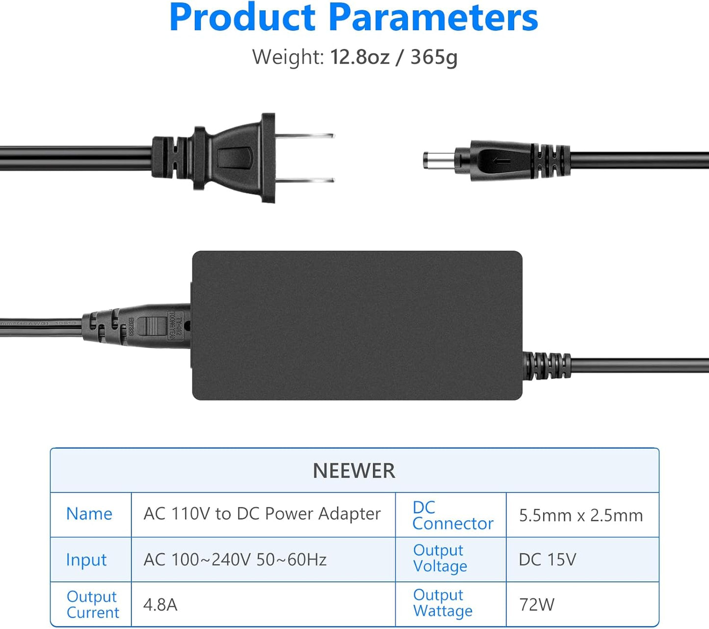 Neewer NW-150480D2 15V Ring Light Power Adapter