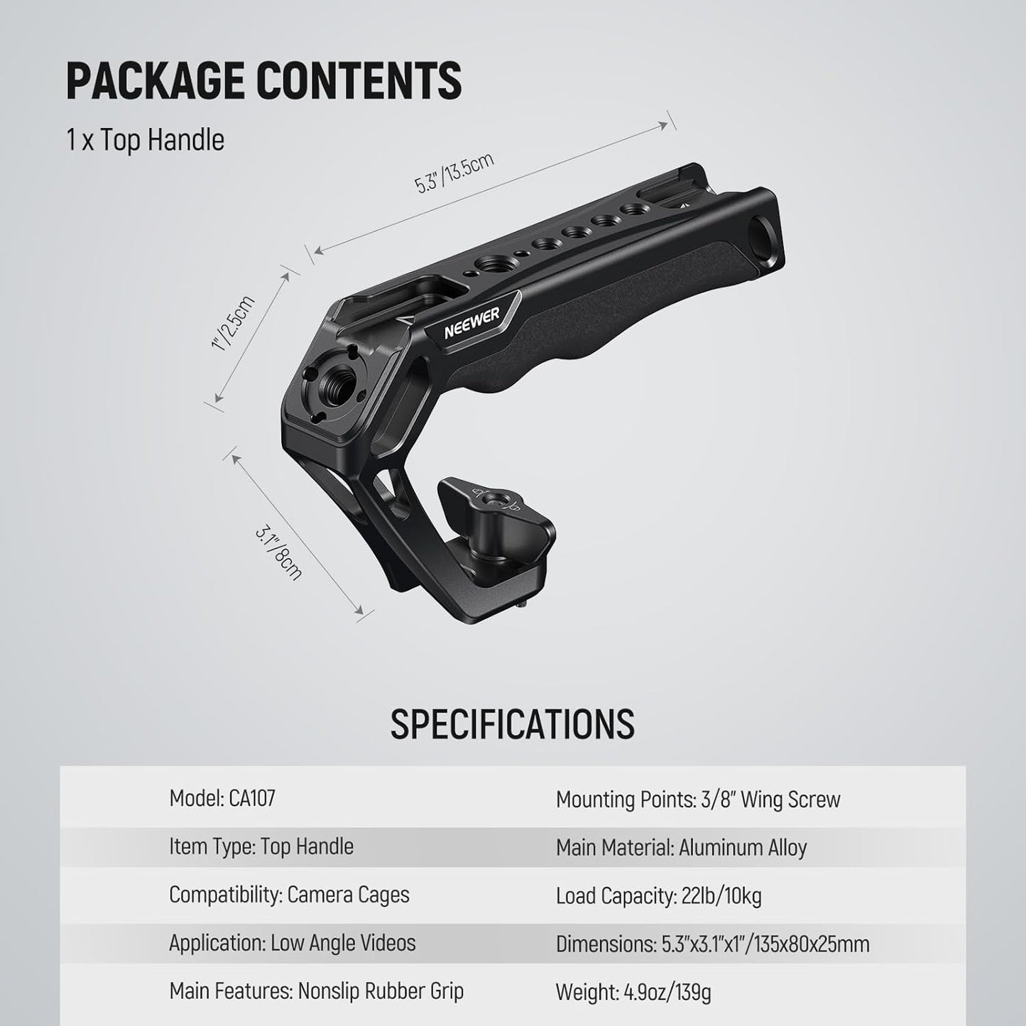 Neewer CA107 Camera Top Handle with ARRI Locating Pins