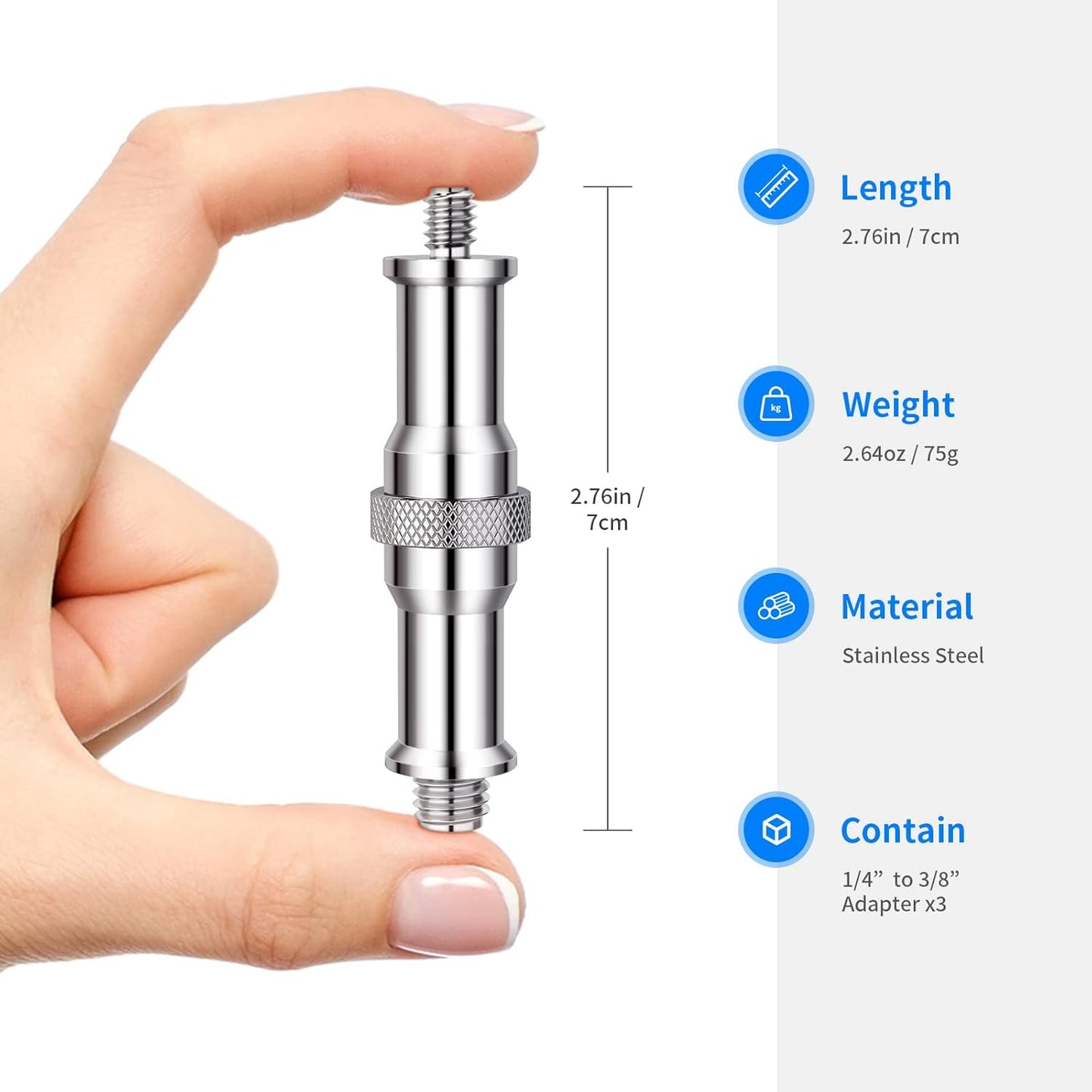 Neewer ST23 1/4" to 3/8" Metal Converter Adapter (3-Pack)