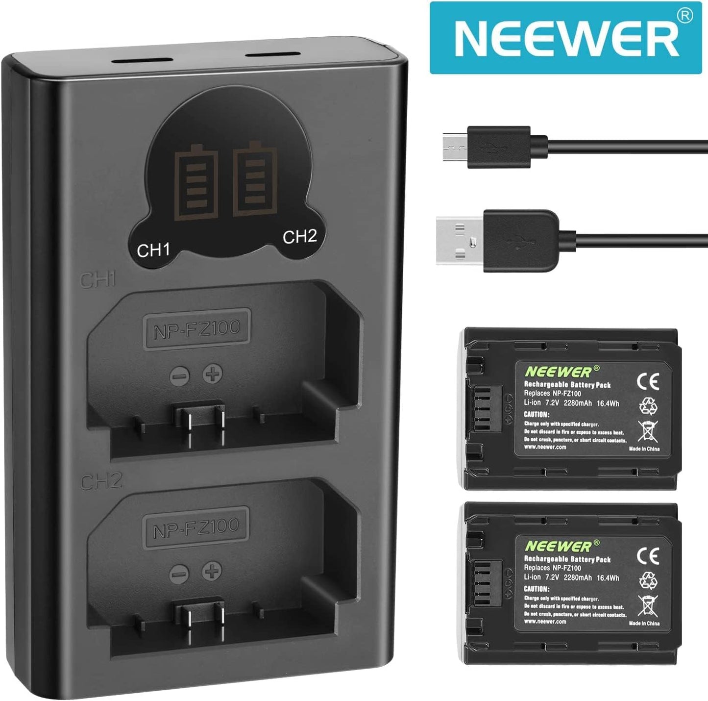 NEEWER NP-FZ100 2-Pack Battery Charger LCD for Sony Cameras