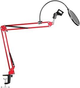 Neewer 90089103 Mic Scissor Arm Stand Pop Filter Red