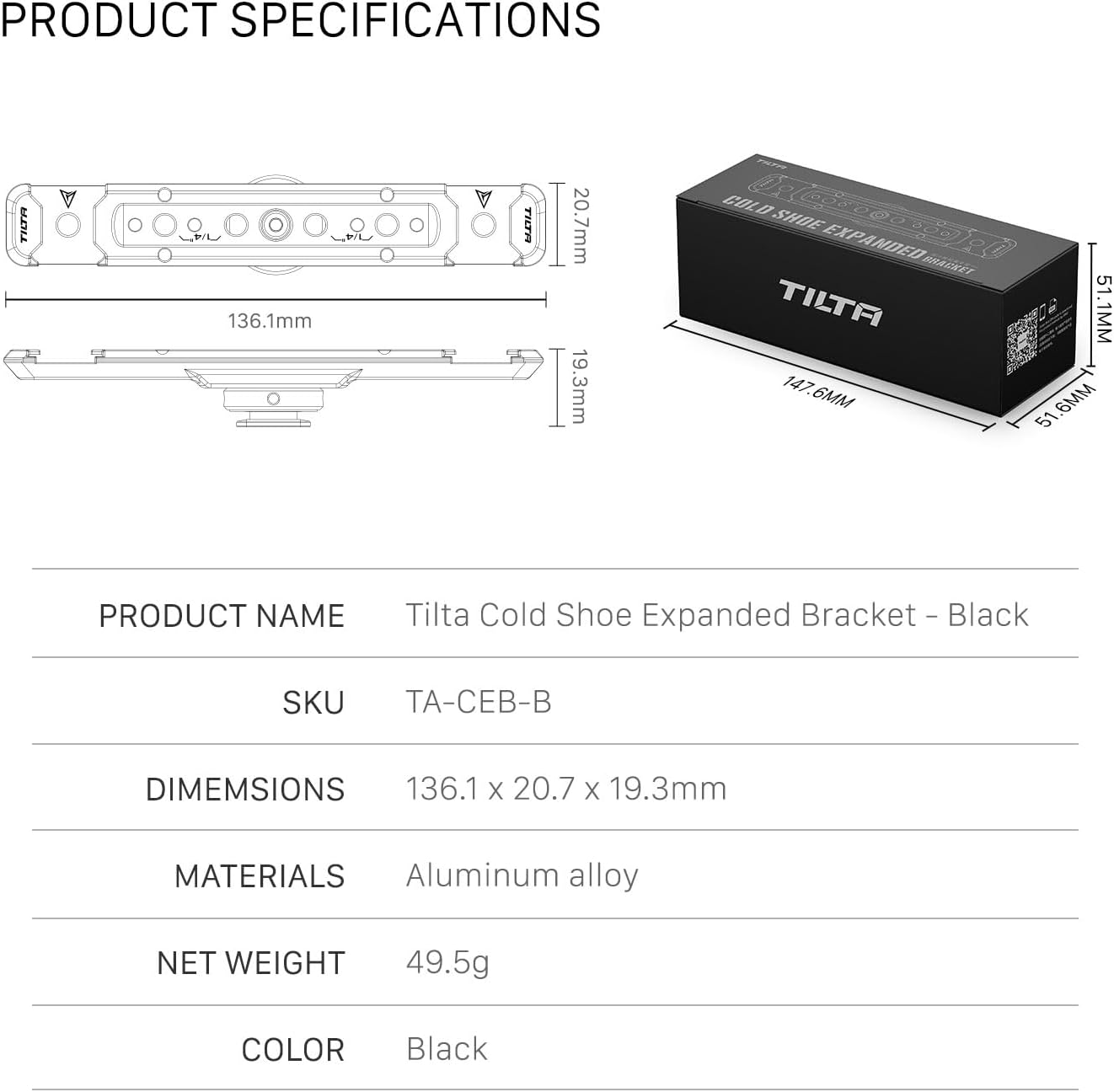 Tilta TA-CEB-B Cold Shoe Expanded Bracket Black Universal