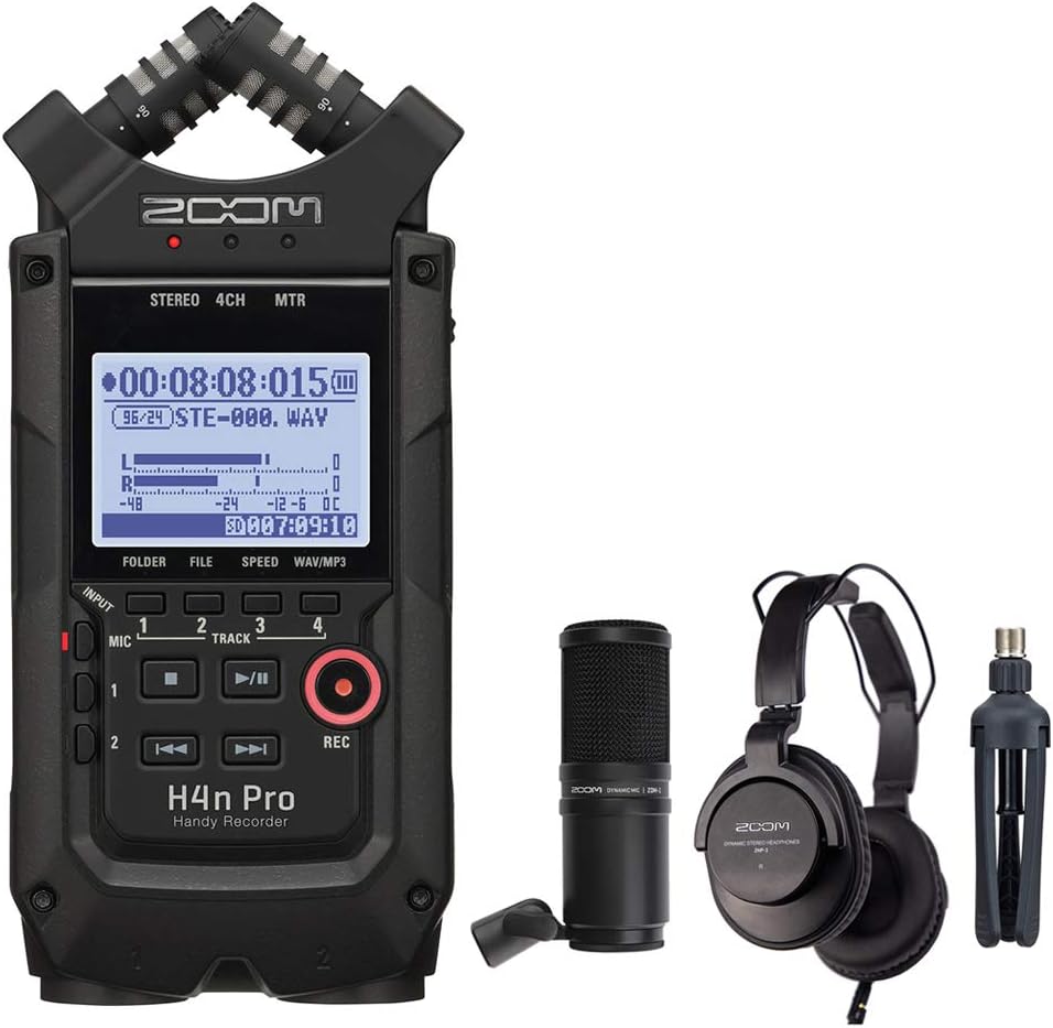 Zoom H4n Pro All Black Recorder Podcast Bundle