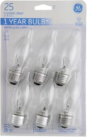 GE 75332 Crystal Clear 25 Watt Bulbs 6-Pack