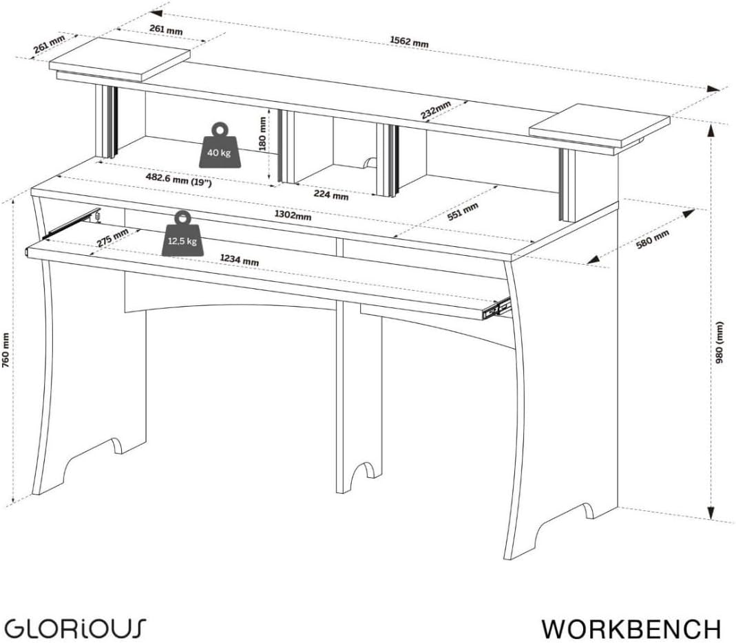 Glorious AMS-WORKBENCH-BLK Black Workbench Studio Desk