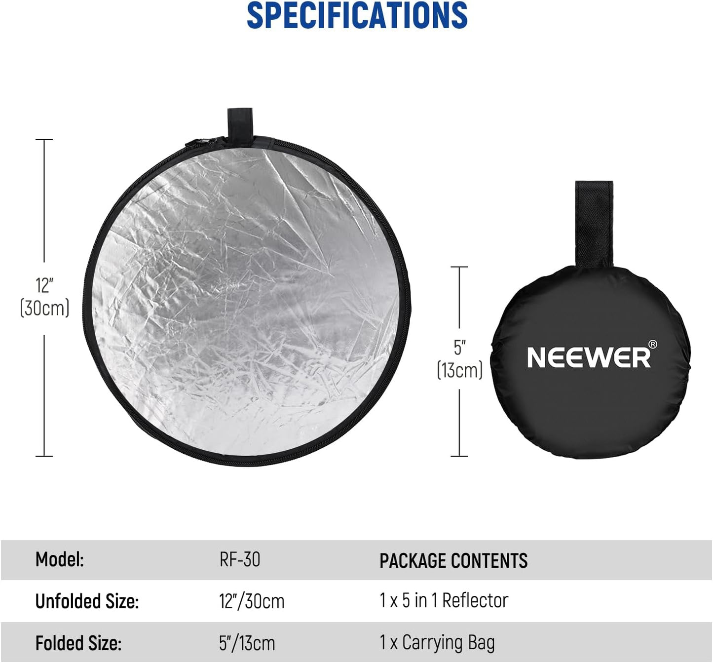Neewer 10102406 12" 5-in-1 Collapsible Photography Reflector