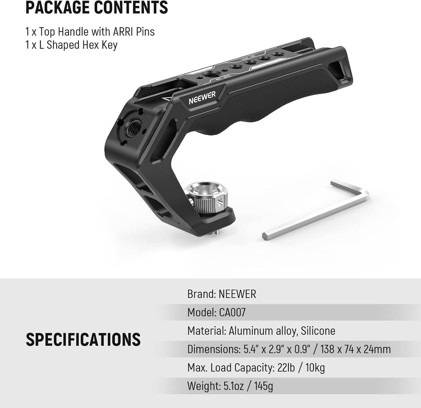 Neewer CA007 Camera Top Handle Grip ARRI Pins