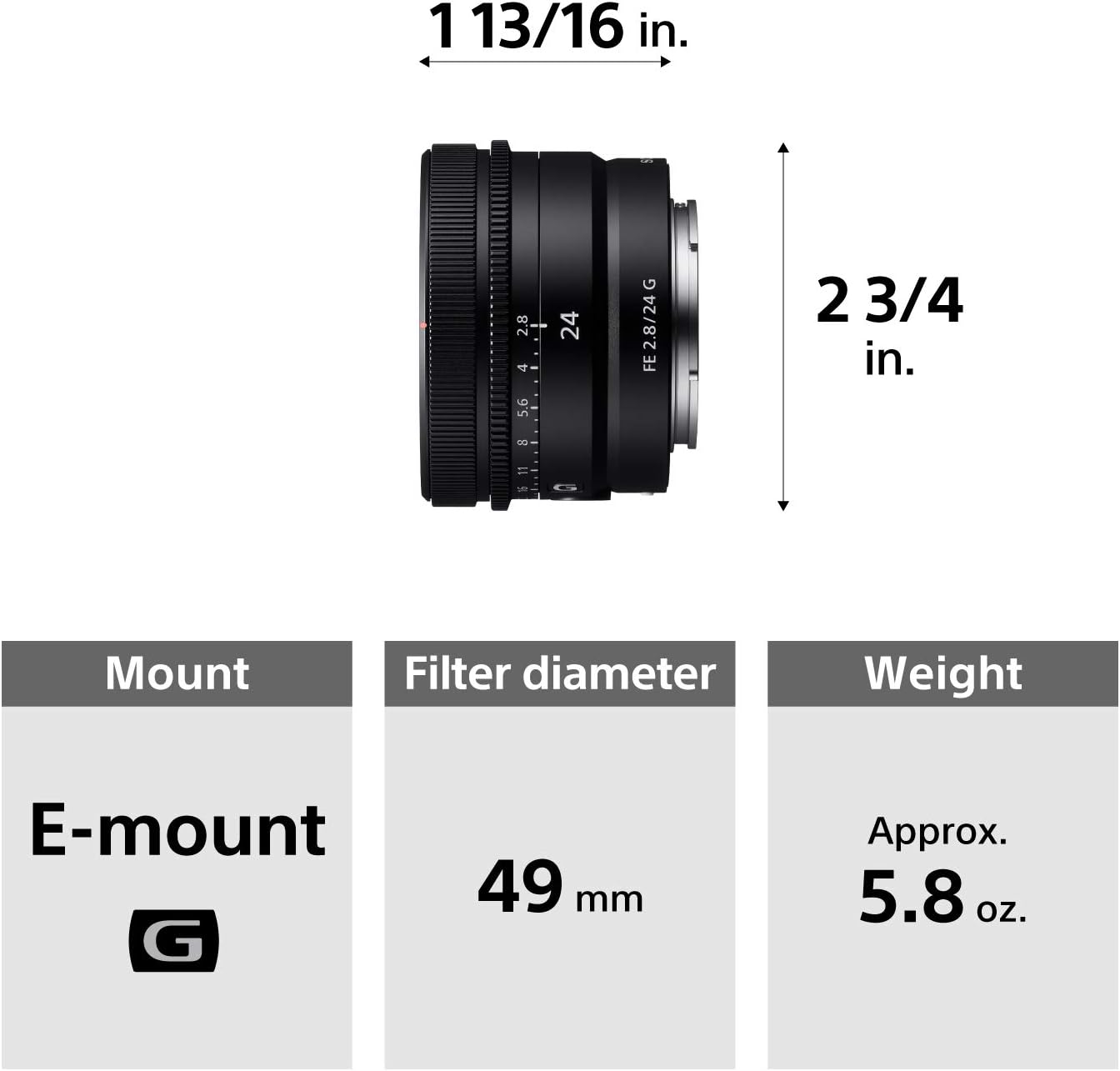 Sony FE SEL24F28G - 24mm F2.8 G Lens - Full-Frame Compact