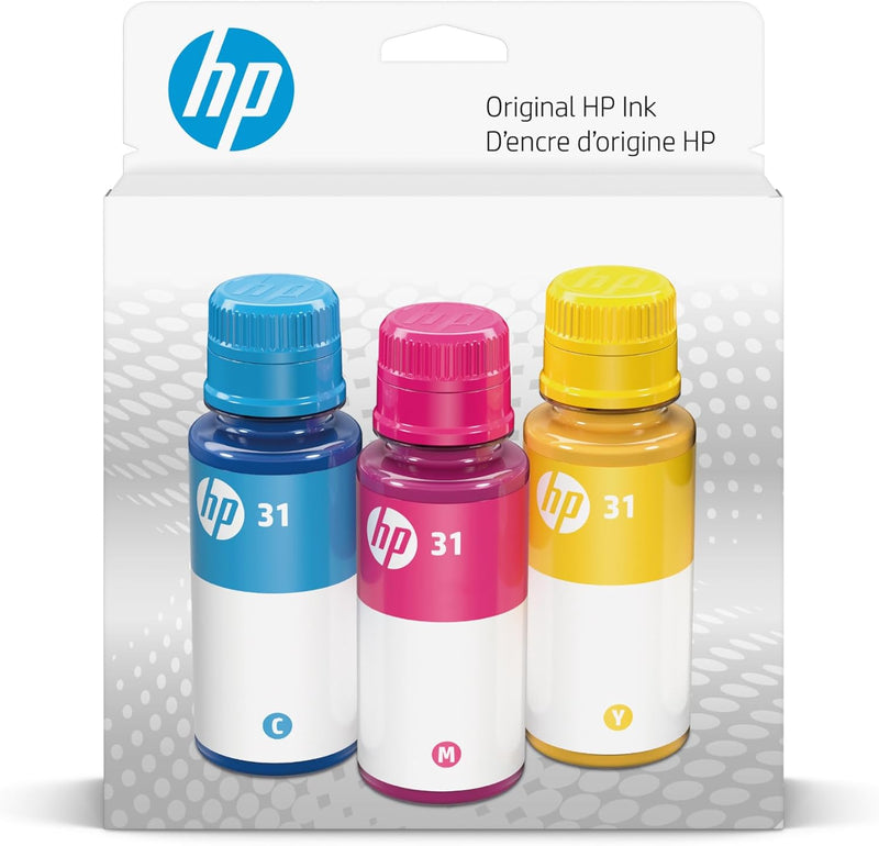 HP 9C228AN 31 Cyan Magenta Yellow Ink Bottles 3-Pack — main product image