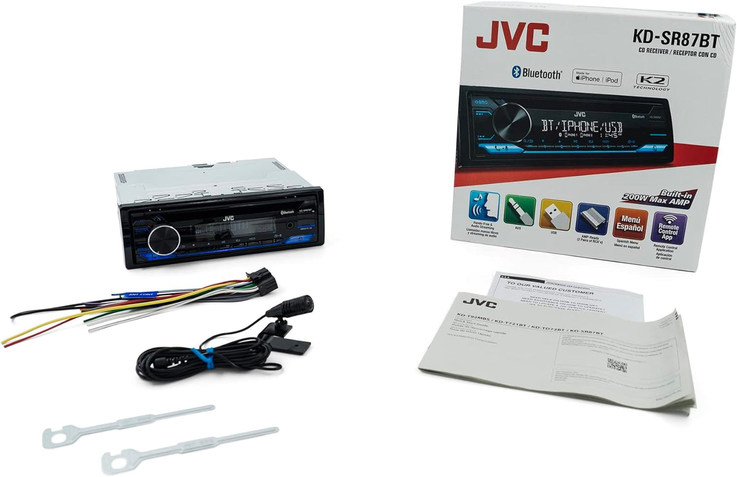 JVC KD-SR87BT Bluetooth CD Car Stereo Receiver - USB, 13-Band EQ
