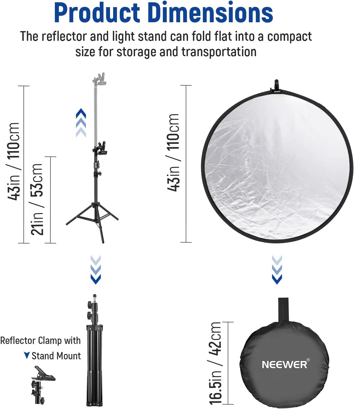 Neewer 10101016 43" 5-in-1 Light Reflector Kit Stand