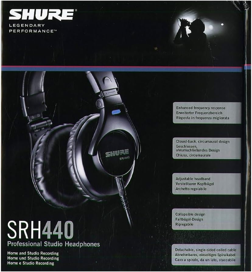 Shure SRH440-BK Studio Headphones Detachable Cable