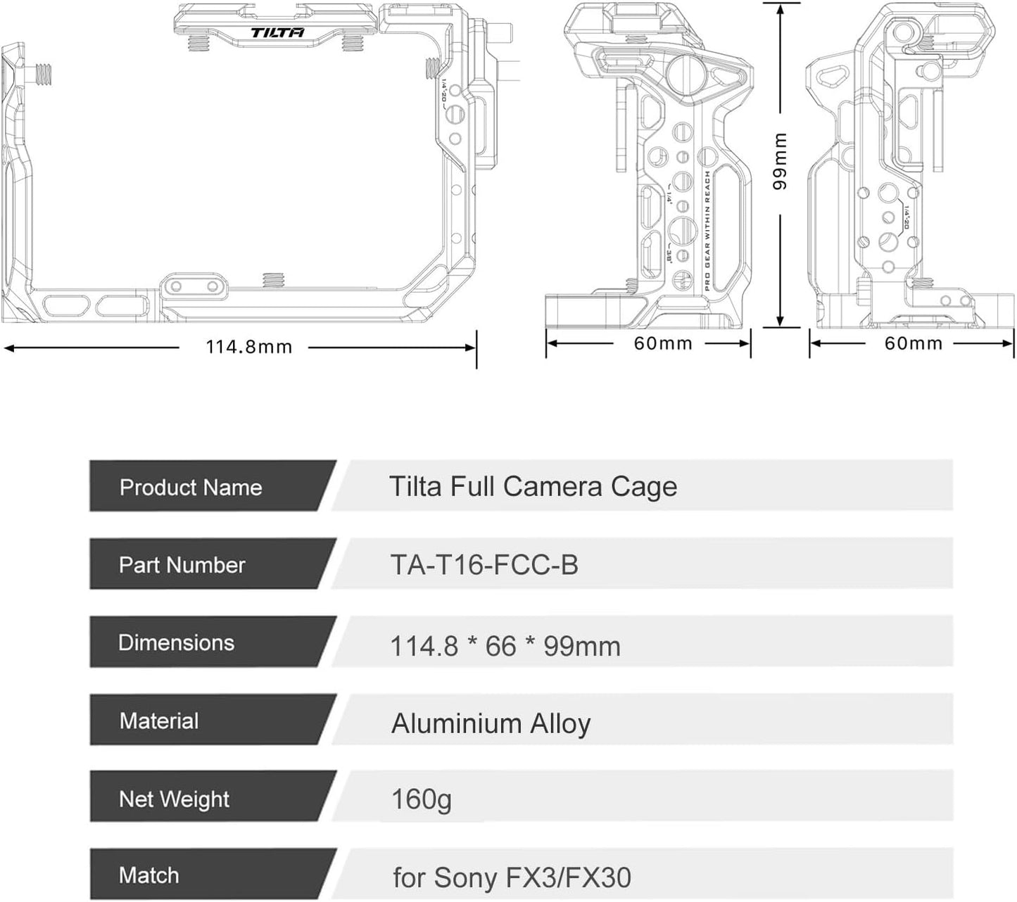 Tilta TA-T16-FCC-B FX3/FX30 Full Camera Cage V2 - Black