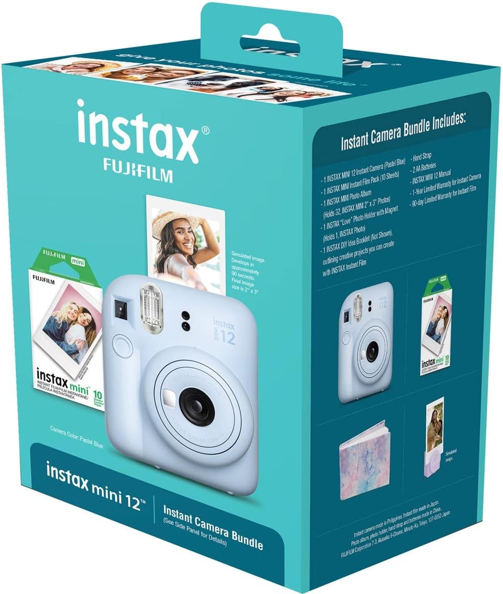 Fujifilm FJFMINI12HBBL Instax Mini 12: Blue Holiday Bundle, Instant Camera