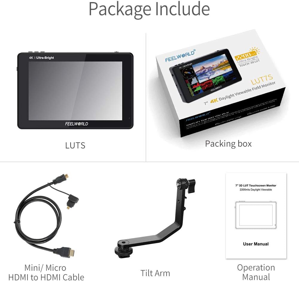 FEELWORLD LUT7S 7" 2200nit Ultra Bright 4K HDMI 3G-SDI Camera Field Monitor