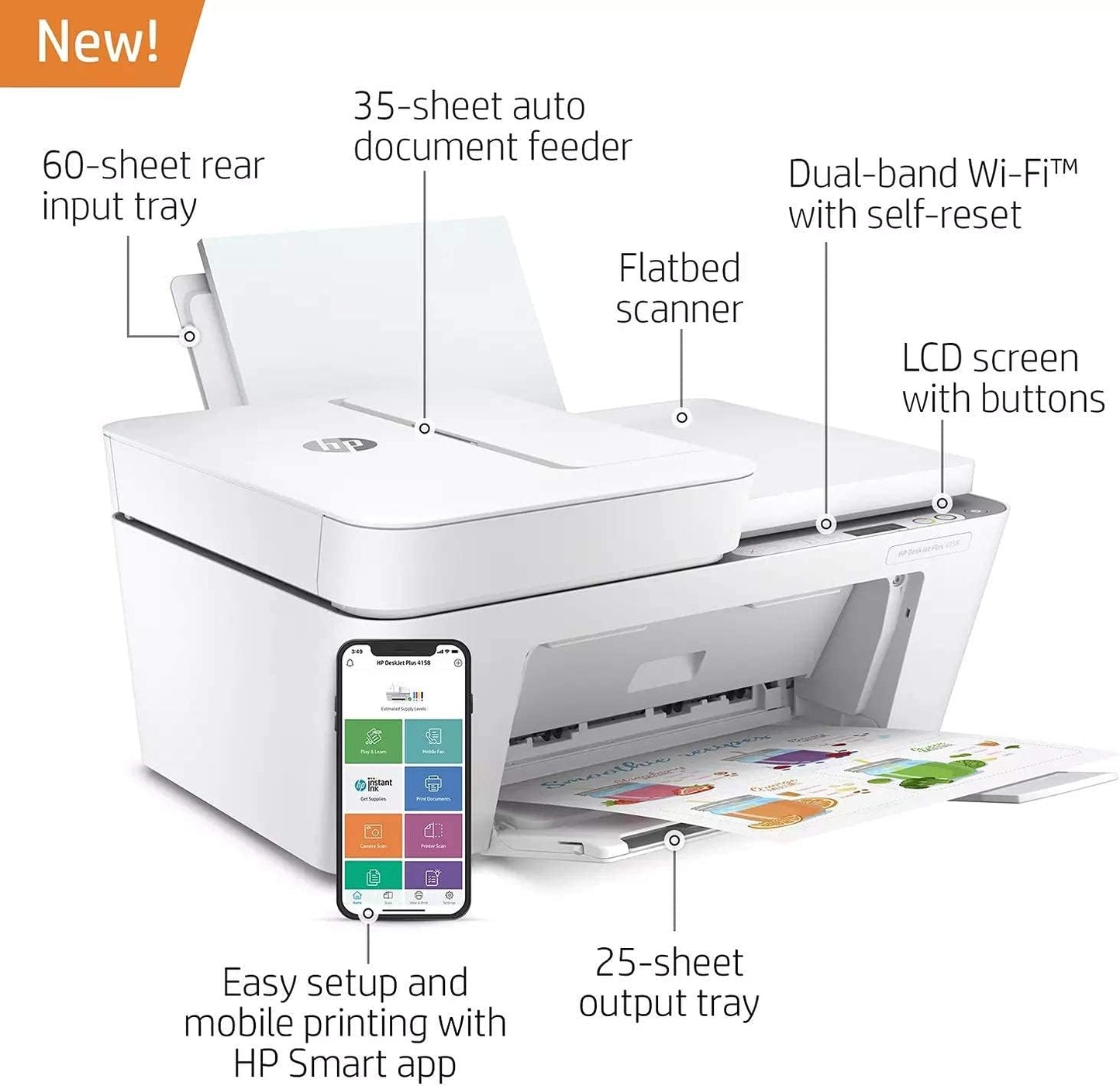 HP 7FS76A DeskJet Plus 4158 Wireless All-in-One Printer