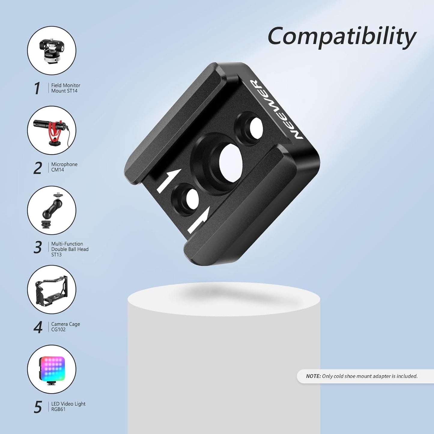 Neewer ST26 Cold Shoe Mount Adapter 2-Pack 1/4" Thread