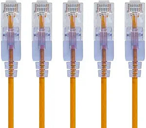Monoprice 129452 Cat6A Ethernet Cable 0.5ft Yellow 5-Pack SlimRun