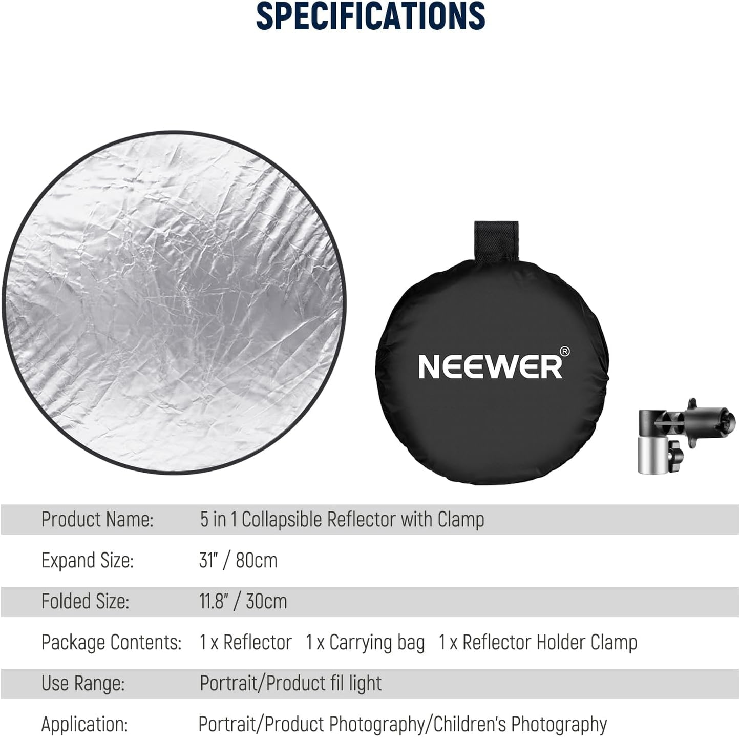 Neewer 10102775 32" 5-in-1 Photography Reflector with Holder