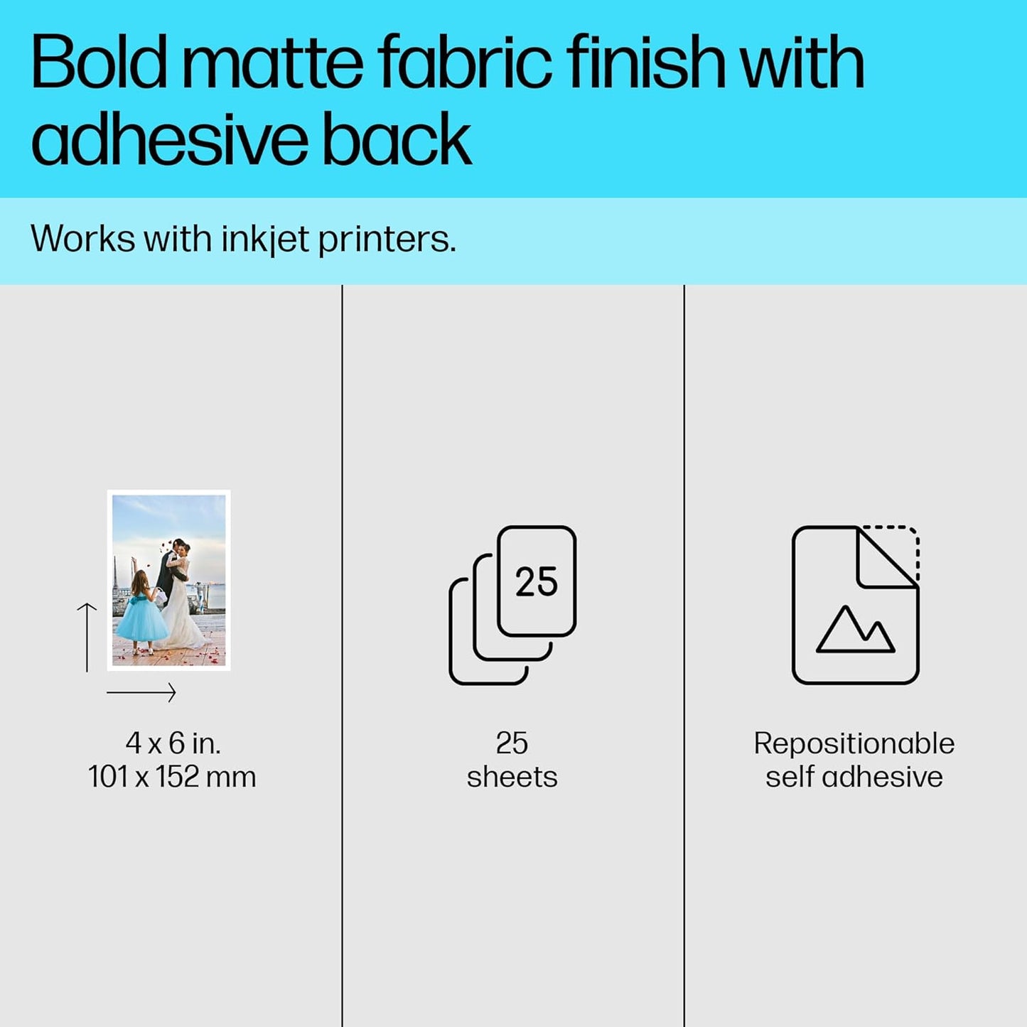 HP 8L1U8A 4x6 Picture Stickers Matte Self-Adhesive 25 Sheets