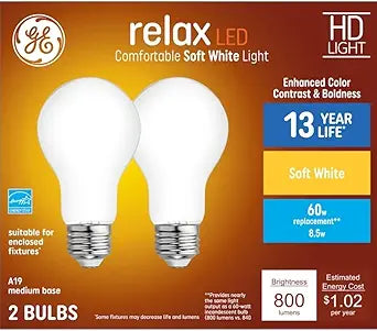 GE 93129235 Relax 60W Soft White Dimmable LED 2-Pack