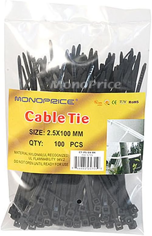 Monoprice 105755 4-inch Cable Tie 100pcs Black