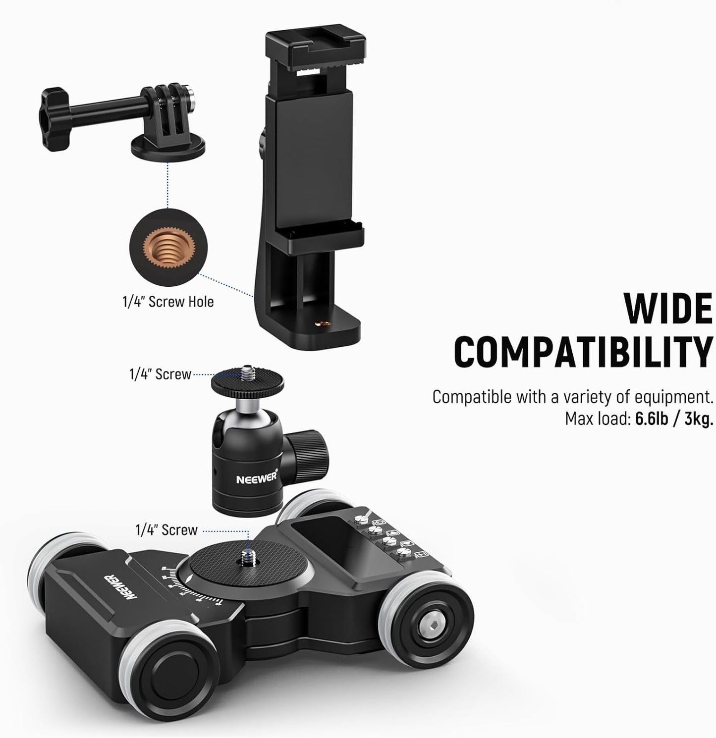 Neewer 10102645 Motorized Camera Dolly with App Control