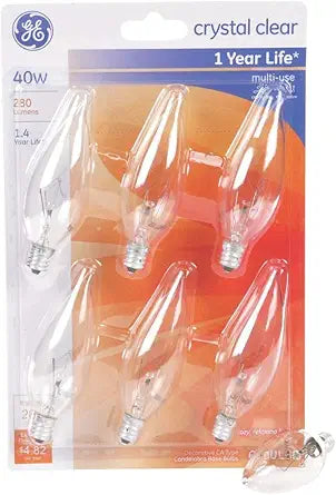 GE 42967 40W Candelabra Bulbs E12 Crystal Clear 6-Pack